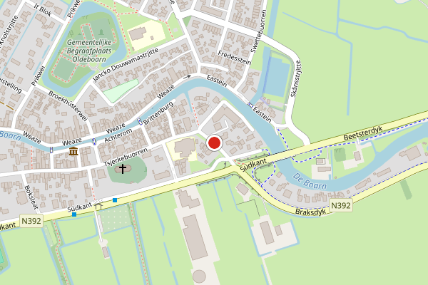 Brandweer-melding op Tsjerkebuorren, Aldeboarn op 28 juni, kaart-overzicht