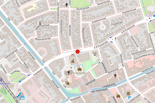Brandweer-melding op K R Poststraat, Heerenveen op 28 juni, kaart-overzicht