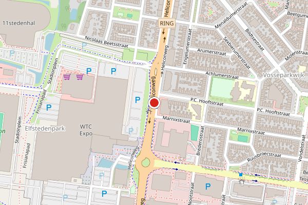 Brandweer-melding op Heliconweg, Leeuwarden op 5 juli, kaart-overzicht