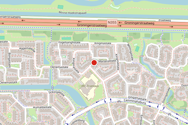 Brandweer-melding op Kingmastate, Leeuwarden op 4 juli, kaart-overzicht