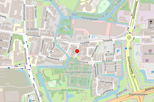Brandweer-melding op Huizum-Dorp, Leeuwarden op 6 juli, kaart-overzicht