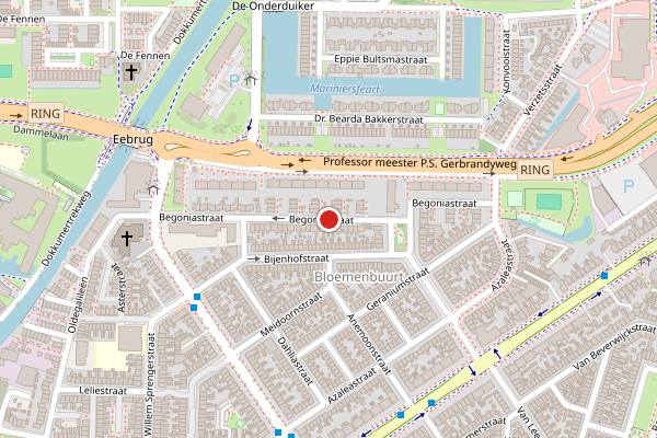 Brandweer-melding op Begoniastraat, Leeuwarden op 8 juli, kaart-overzicht