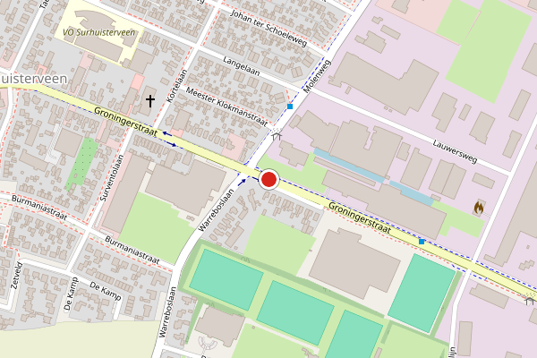 Brandweer-melding op Groningerstraat, Surhuisterveen op 5 juli, kaart-overzicht