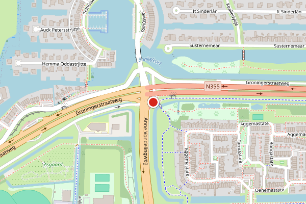 Brandweer-melding op Groningerstraatweg, Leeuwarden op 16 juli, kaart-overzicht