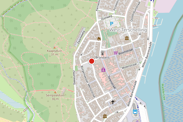 Brandweer-melding op Trompstraat, West-Terschelling op 30 juli, kaart-overzicht