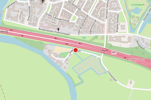 Brandweer-melding op Snekervaart, Bolsward op 24 mei, kaart-overzicht