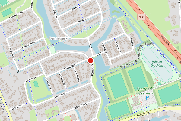 Brandweer-melding op Waterlelie, Drachten op 22 mei, kaart-overzicht