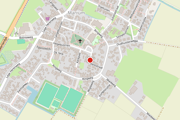 Brandweer-melding op Kerkstraat, Marrum op 16 mei, kaart-overzicht
