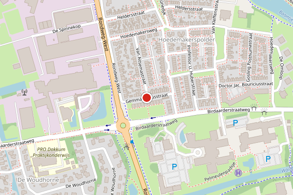 Brandweer-melding op Gemma Frisiusstraat, Dokkum op 15 mei, kaart-overzicht