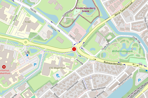 Brandweer-melding op Bolswarderbaan, Sneek op 20 mei, kaart-overzicht