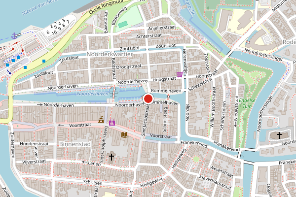 Brandweer-melding op Noorderhaven, Harlingen op 23 mei, kaart-overzicht