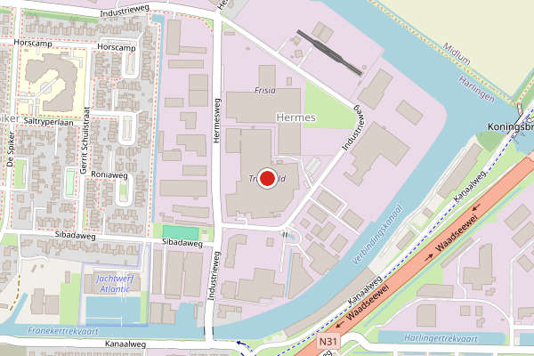 Brandweer-melding op Industrieweg, Harlingen op 1 mei, kaart-overzicht