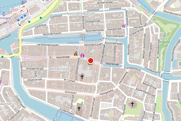 Brandweer-melding op Voorstraat, Harlingen op 23 april, kaart-overzicht