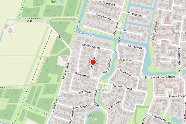 Brandweer-melding op Plutobaan, Franeker op 9 mei, kaart-overzicht
