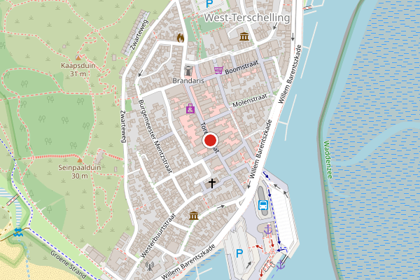 Brandweer-melding op Torenstraat, West-Terschelling op 21 april, kaart-overzicht