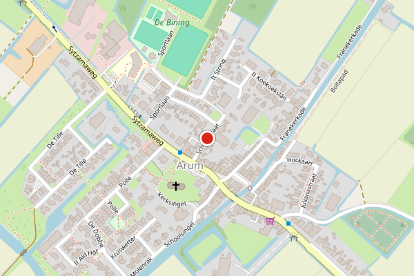 Brandweer-melding op Schoolstraat, Arum op 5 juni, kaart-overzicht