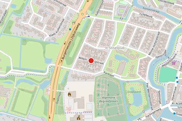 Brandweer-melding op Willem Koningstraat, Franeker op 7 juni, kaart-overzicht