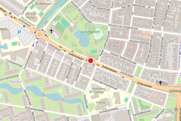 Brandweer-melding op Julianalaan, Leeuwarden op 11 juni, kaart-overzicht