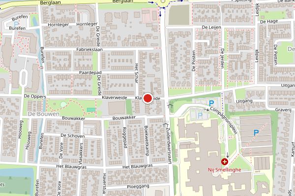 Brandweer-melding op Klaverweide, Drachten op 14 juni, kaart-overzicht