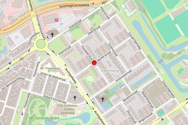 Brandweer-melding op Hazelaarstraat, Leeuwarden op 23 juni, kaart-overzicht